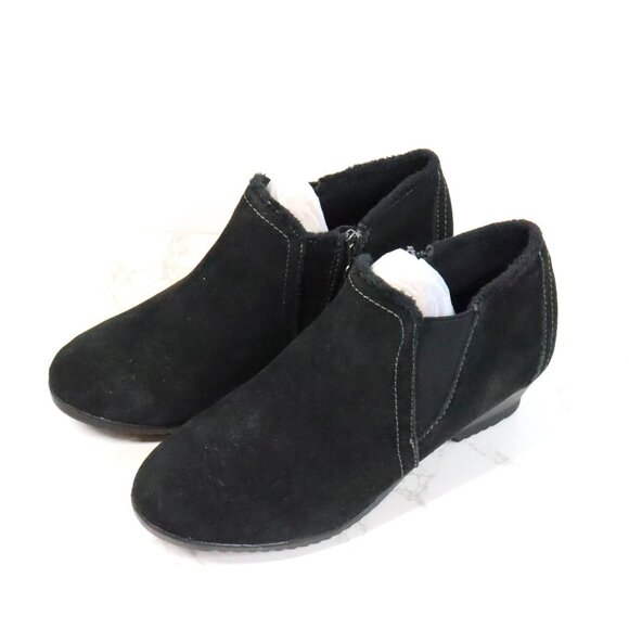 Sporto Women's 8M Draper Black Leather Suede Zip Slip On Wedge Ankle Booties - Picture 1 of 8